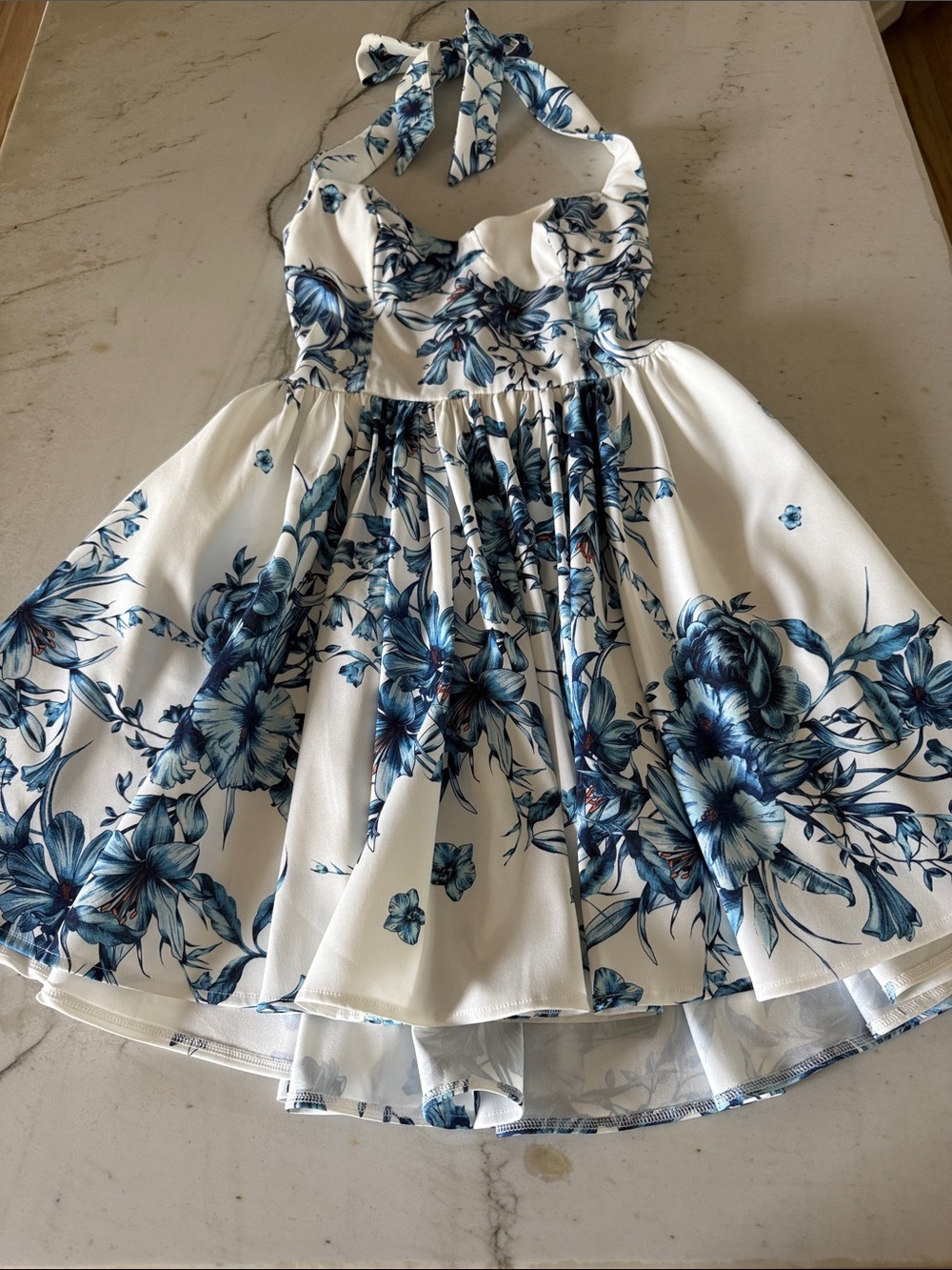 Zara White Mini Dress with Blue Floral Print
